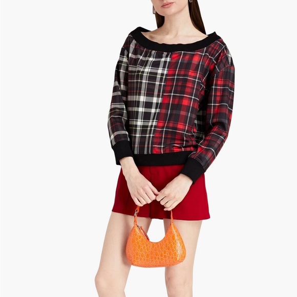 Nwt Alice and Olivia plaid off the shoulder top sz xs Host Pick! - Picture 2 of 4